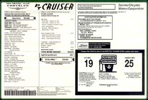 02 Chrysler PT Cruiser Window Sticker