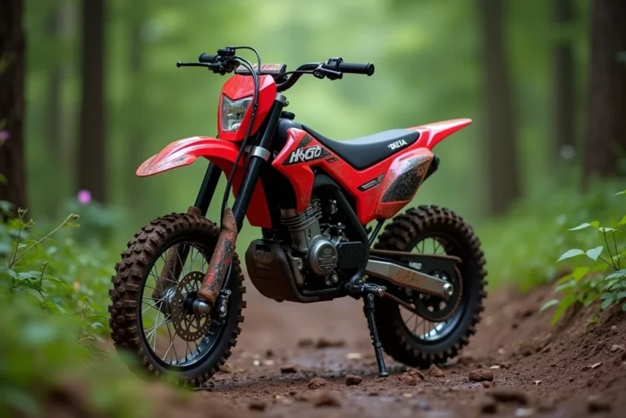 Beta RR 50 Enduro garé en forêt de montagne sur piste boueuse