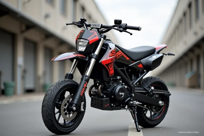 Derbi Senda DRD Racing 50cc en noir et rouge sur route asphaltée en zone industrielle