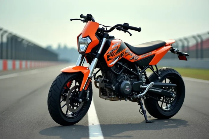 Moto Rieju MRT Trophy 50cc en coloris orange et noir sur circuit asphalte