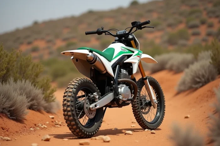 Sherco 50 SE-R Enduro sur terrain rocailleux avec végétation sèche en arrière-plan